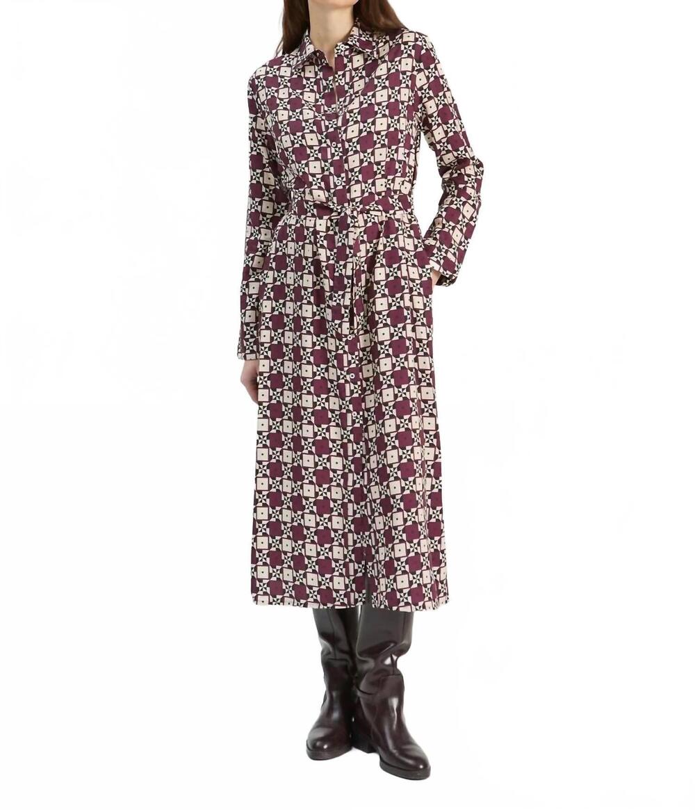 NEW VILAGALLO geometric sun midi dress in burgundy